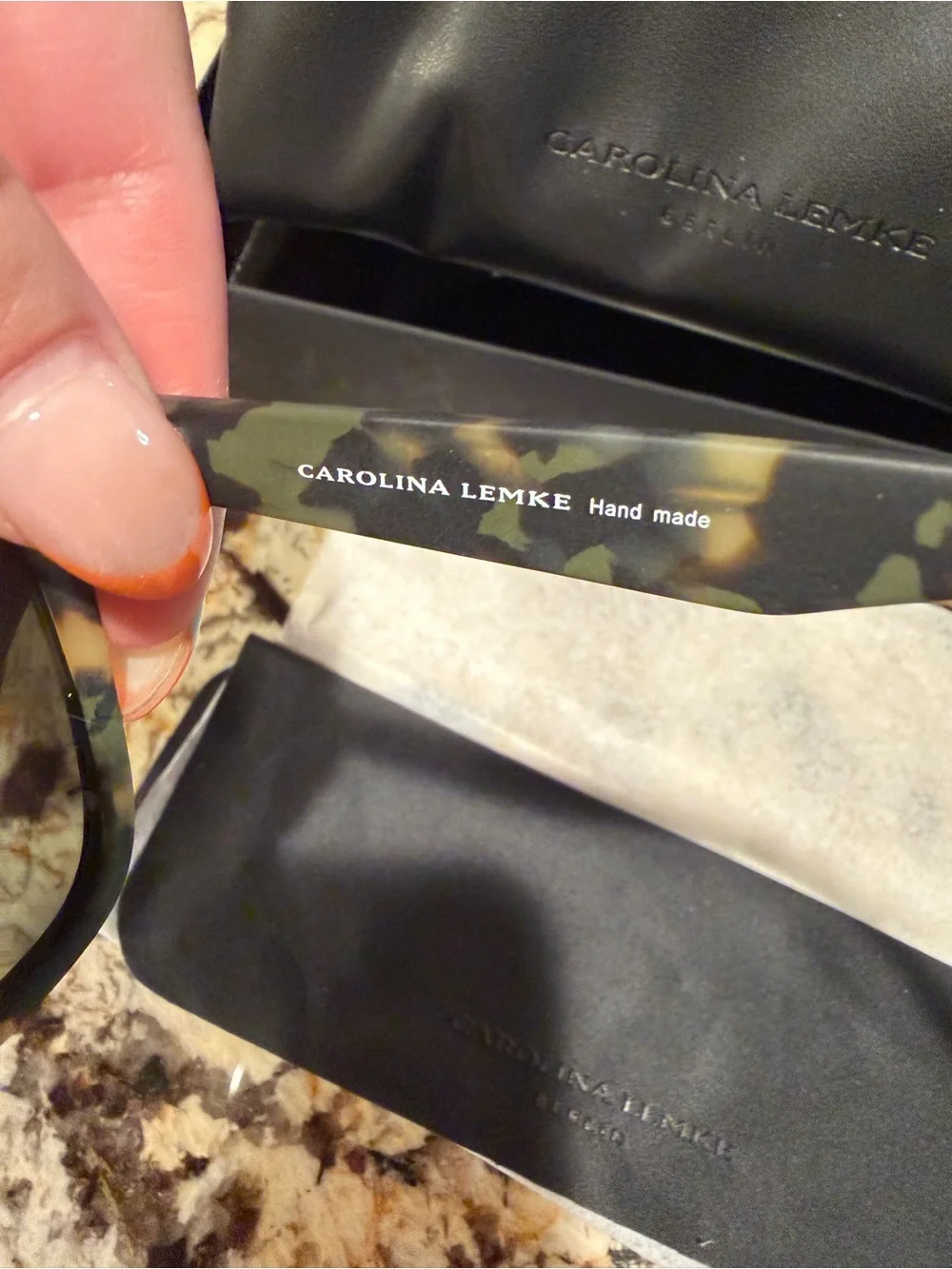 Carolina Lemke NWT Square Aviator Frame Sunglasses - Green Camo Acetate Frames